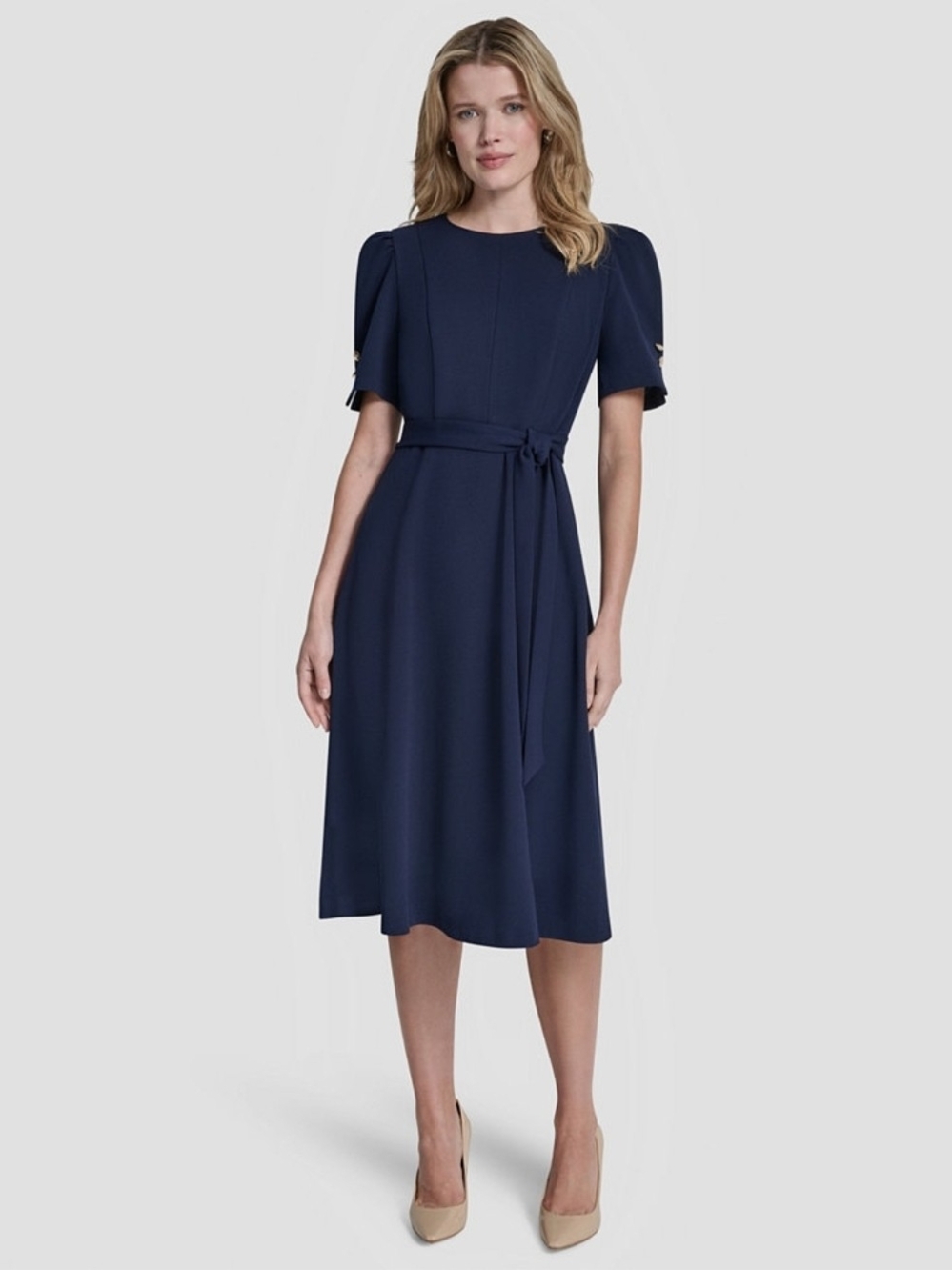 DKNY Women's Short-Sleeve Crewneck Belted Dress Size 16